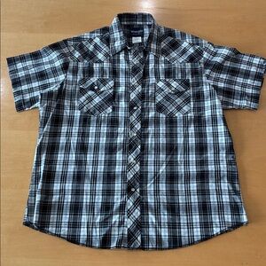 Wrangler Short Sleeve Black White Plaid Pearl Snap Shirt Size XL